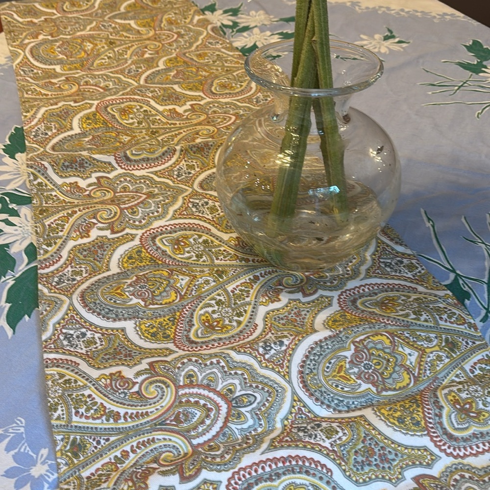 Nicole Miller Paisley Table Runner in Yellow and Green